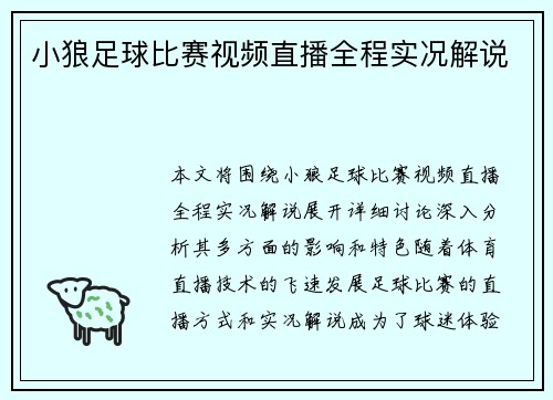 小狼足球比赛视频直播全程实况解说